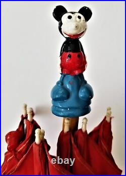 1930 vintage WALT DISNEY PRODUCTIONS UMBRELLA red DONALD DUCK MICKEY MOUSE