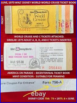 1975 A B C D E Walt Disney WORLD CRUISE Bicentennial Ticket Book Vintage S9