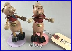 4 Antique American Composition & Wood Walt Disney's, 2 Little Pigs Doll! 18119
