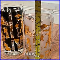 4 Vintage 1957 Walt Disney Disneyland Highball Glass Cups Drinking Glasses Gold
