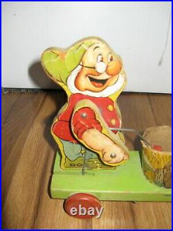 Antique Vtg 1930s 1937 Fisher Price 770 Walt Disney Dopey Doc Pull Toy Drummer