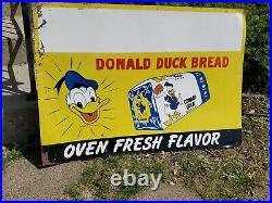 C. 1950s Original Vintage Donald Duck Bread Sign Metal Walt Disney Grocery Dewey
