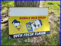 C. 1950s Original Vintage Donald Duck Bread Sign Metal Walt Disney Grocery Dewey