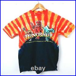 Disney DINOSAUR Shirt Medium Orange Black Tie Dye Animal Kingdom VTG 2001 A17-06
