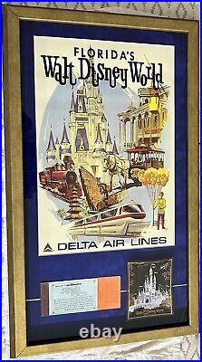 Disney World Delta Airlines 15x26 Custom Framed Print WithVintage Dish & Ticket