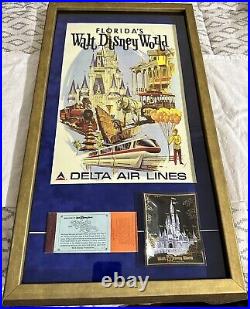 Disney World Delta Airlines 15x26 Custom Framed Print WithVintage Dish & Ticket