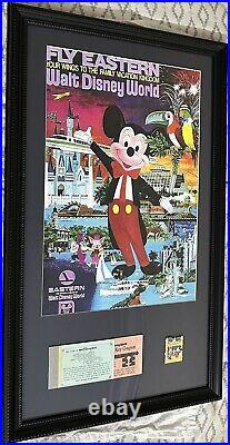 Disney World Eastern Airlines 15x26 Custom Framed Print WithVintage Pin & Ticket
