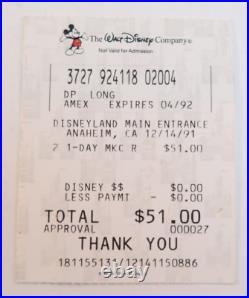 Disneyland The Walt Disney Company Vintage Paper Item 1991 Admission Ticket