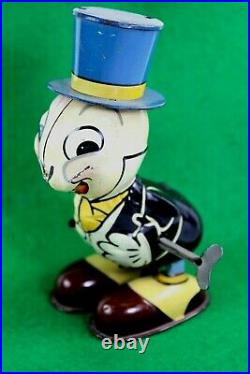 JIMINY CRICKET Tin Mechanical Wind Up Toy Vintage 50's Walt Disney Productions