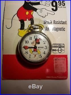 Mickey Mouse 1970s Vintage Bradley Time Winding Pocket Watch Walt Disney New NOS