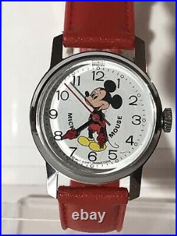 Mickey Mouse Wrist Watch Vintage Winding Bradley Swiss Walt Disney Productions