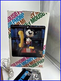 NOB Vintage Walt Disney Mickey Mouse Telephone Push Button Original Box