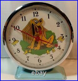 RARE Animated PLUTO Metal Clock BAYARD France Vtg Walt Disney Mickey Mouse S. A
