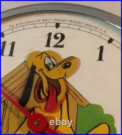 RARE Animated PLUTO Metal Clock BAYARD France Vtg Walt Disney Mickey Mouse S. A