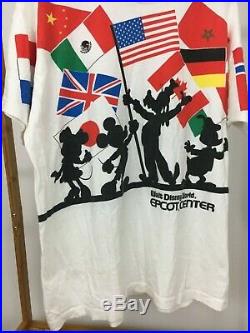 RARE VTG Walt Disney World Epcot Center All Over Print Double Side T-Shirt USA