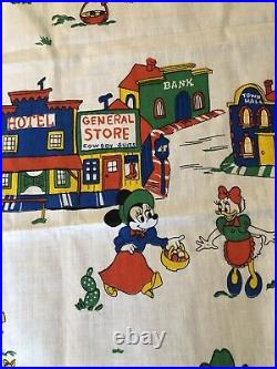 RARE Vintage Walt Disney Productions Ameritex Screen Print Mickey Western Fabric