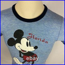 Rare Vintage 70s 80s Thin Mickey Mouse Florida Walt Disney Heather Blue T Shirt