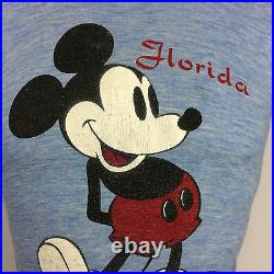 Rare Vintage 70s 80s Thin Mickey Mouse Florida Walt Disney Heather Blue T Shirt