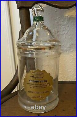 Rare Vintage Lammes Candies Peppermint Pillows Apothecary Jar with Lid- Austin, TX