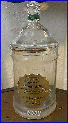 Rare Vintage Lammes Candies Peppermint Pillows Apothecary Jar with Lid- Austin, TX