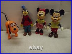 Rare Vintage Plastic Jointed Walt Disney Production Mickey Minnie Goofy Pluto
