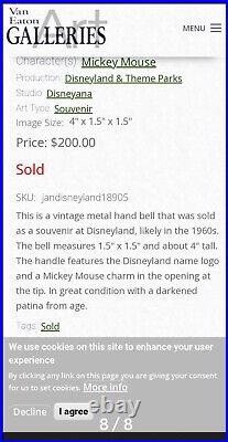 Rare Walt Disneyland Mickey Mouse Hand Bell Vintage