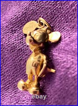 SOLID 14k Gold Vintage Authentic Walt Disney MICKEY MOUSE 3D CHARM Pendant + Tag