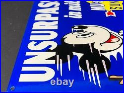 VINTAGE SUNOCO BLUE MICKEY MOUSE With CAR! 12 METAL WALT DISNEY GASOLINE OIL SIGN