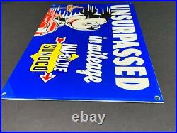 VINTAGE SUNOCO BLUE MICKEY MOUSE With CAR! 12 METAL WALT DISNEY GASOLINE OIL SIGN