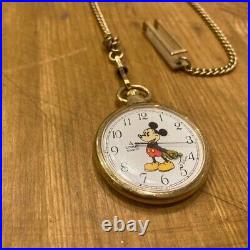 VINTAGE Walt Disney Productions LORUS Pocket Watch MICKEY MOUSE Quartz Japan