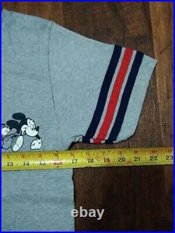 VTG 70s Mickey Mouse Walt Disney Grey M 80s T Shirt 50/50 Thin USA ringer WDP