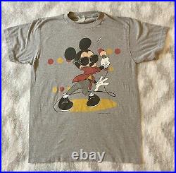 VTG 80's Walt Disney Productions Mickey Mouse T Shirt Singing Dancing Rock Star