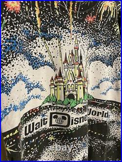 VTG 80s 90s Walt Disney World Fireworks Black Light All Over Print Shirt RARE