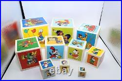 VTG Walt Disney Stackable Learning Boxes Dumbo Bambi Mickey Minnie S-L 10 Pcs