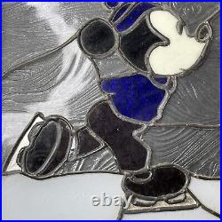 Vintage 1930s-1970s Mickey Mouse On Ice Walt Disney Stained Glass Window RARE