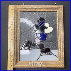Vintage 1930s-1970s Mickey Mouse On Ice Walt Disney Stained Glass Window RARE