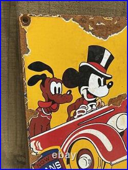 Vintage 1939 Sunoco Oil Porcelain Metal Sign Walt Disney Mickey Gas Petroliana