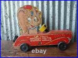 Vintage 1940s Walt Disney Dumbo Circus Fisher Price Wood Pull Toy No. 738