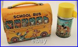 Vintage 1960 Walt Disney School Bus Dome Metal Lunch Box withthe Very Rare Thermos