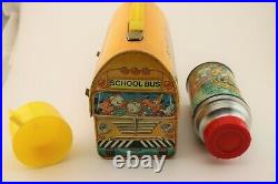 Vintage 1960 Walt Disney School Bus Dome Metal Lunch Box withthe Very Rare Thermos