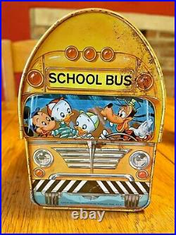 Vintage 1960's Walt Disney School Bus Tin Lunch Box + Thermos Metal lithograph