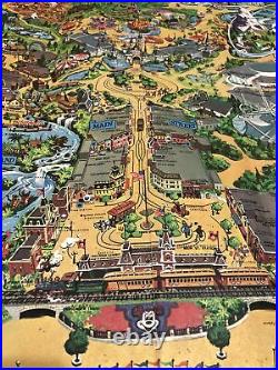Vintage 1968 Disney Large Wall Map Walt Disneyland Poster Guide Original 45 x 30