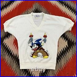 Vintage 1980s 70s Mickey Mouse Cowboy Gunslinger Sweater Sz M Walt Disney RARE