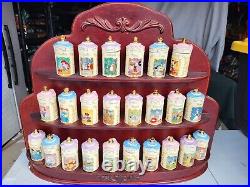 Vintage 1995 Lenox Walt Disney 24 Porcelain Spice Jar Collection with Wooden Rack