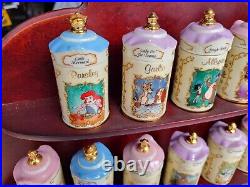 Vintage 1995 Lenox Walt Disney 24 Porcelain Spice Jar Collection with Wooden Rack