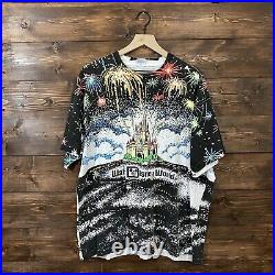 Vintage 80s 90s Walt Disney World All Over Print Fireworks T Shirt AOP OSFM