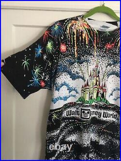 Vintage 80s 90s Walt Disney World All Over Print Fireworks T Shirt AOP OSFM