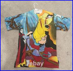 Vintage 90s Disney Villains AOP T Shirt Large Walt World Cartoon Art Rare Joujou