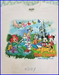 Vintage 90s Disney Walt Disney World Magic Kingdom T Shirt Pink Mickey Mouse XL