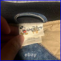 Vintage 90s Walt Disney World Mickey Mouse Varsity Denim Bomber Jacket Size XL